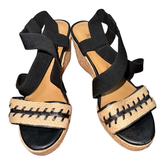 G.H. Bass & Co. Black and Tan Wedges with Crisscross Straps - Picture 2 of 4